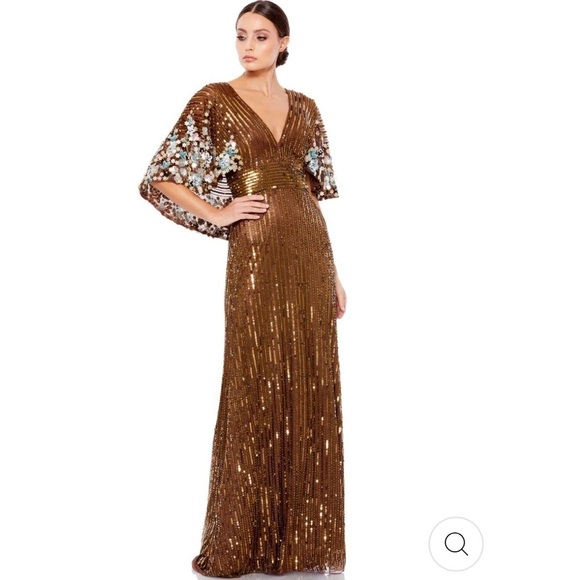 Mac Duggal SEQUINED V NECK FLORAL EMBELLISHED CAPE SLEEVE GOWN size 10 NEW $598 - Picture 1 of 15